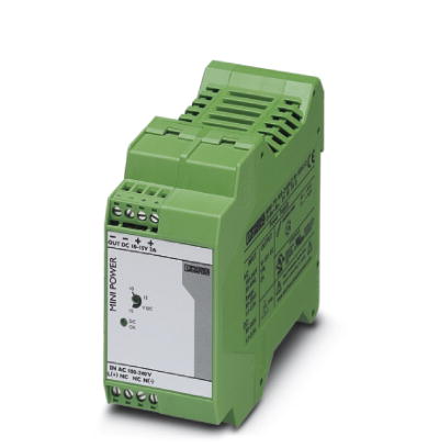 Phoenix Contact Switching Power Supply; MINI-PS-100-240AC/10-15DC/2; 12VDC OUT; 2A; 85-264VAC / 90-350VDC IN; Single Phase; DIN Rail Mount; Plastic